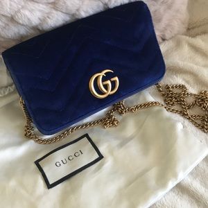 GG blue velvet Matelasse Marmont Mini